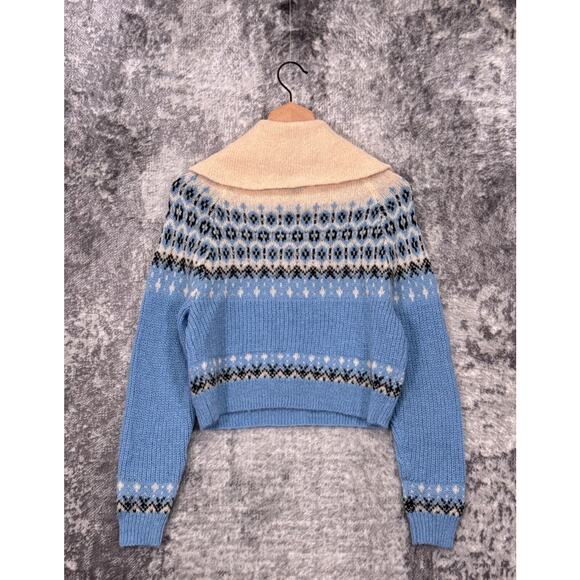New J Crew Sweater XXS Womens Fair Isle Half Zip Blue Buttercream - Picture 3 of 9